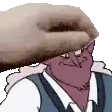 a cartoon character with a donut on his head and a hand covering his face .