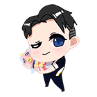 a cartoon of a man in a suit holding a fish and hearts .