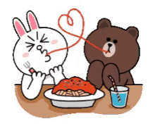 brown and cony bunny kiss spaghetti sweet