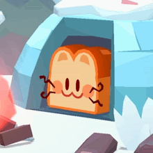 a cartoon drawing of a slice of bread with a face coming out of an igloo