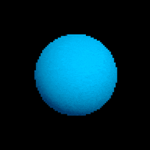 a pixel art illustration of a blue sphere on a black background