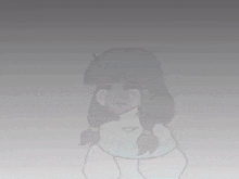 a drawing of a girl with black hair and a white sweater with a diamond pattern
