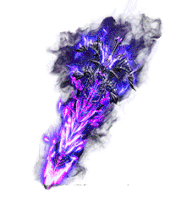 a purple and pink flame is coming out of a sword .