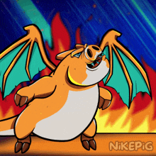a cartoon of a pig with wings and the name nikepig on the bottom