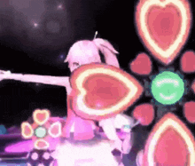 a girl in a pink dress with a heart on her back