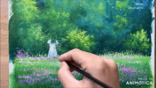 a painting of a woman playing a violin is being made in animatica