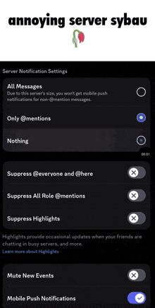 a screenshot of the annoying server sybau app
