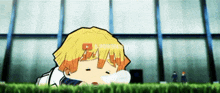 a cartoon character is laying on the grass with a youtube logo in the background