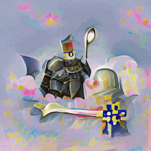 a painting of a knight holding a spoon