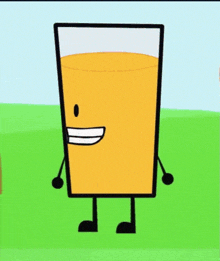 a glass of orange juice with arms and legs