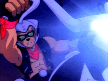 a cartoon character wearing sunglasses and a bandana is riding a bike