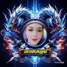 a picture of a woman surrounded by dragons with the name jentaayu on the bottom