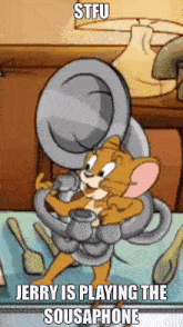 jerry is playing the sousaphone in a meme
