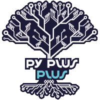 a logo for py plus plus shows a tree made of circuits