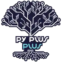 a logo for py plus plus shows a tree made of circuits