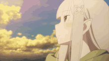 a girl with white hair has an x on her hair