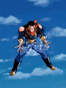 a cartoon character is jumping in the air with his hands outstretched
