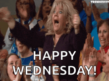 a group of women applauding with the words happy wednesday