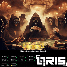 a poster for situs live casino resmi with a group of people playing poker