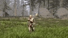 a blurry picture of a forest with trees and a tent in the background