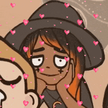 a cartoon of a witch with hearts around her head