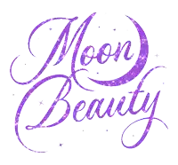 a purple logo for moon beauty with a crescent moon in the background