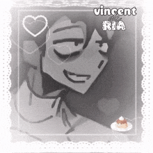 a drawing of vincent de ria with a heart and a cake on a plate