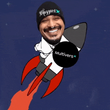 a cartoon of a man on a rocket with the word multiversx on it