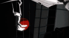 a black and white drawing of a person holding a red object