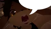 a cartoon character with a white speech bubble above her mouth