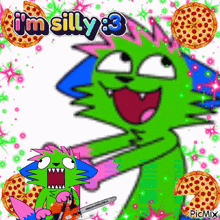 a cartoon cat with a chainsaw and the words i 'm silly 3 on top