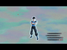 a drawing of a person standing in the air with a blue background