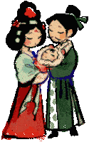 a cartoon drawing of a woman holding a baby