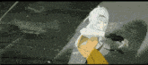 a cartoon character with white hair and a yellow dress