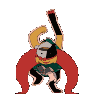a cartoon character is doing a handstand with his arms outstretched .