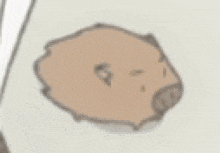a cartoon pig is laying on a white surface with its eyes closed .