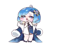 a girl with blue hair is wearing a blue coat
