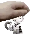 a pixel art of a person holding a cartoon character 's head .