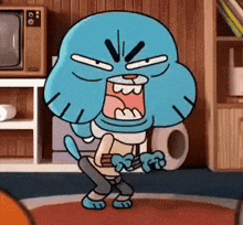 gumball from the amazing world of gumball is making an angry face in a living room
