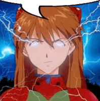 a close up of a anime girl with lightning coming out of her eyes .
