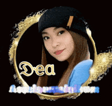 a woman wearing a beanie is surrounded by the word dea