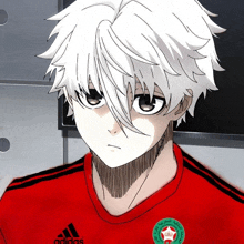 a drawing of a boy with white hair wearing an adidas shirt