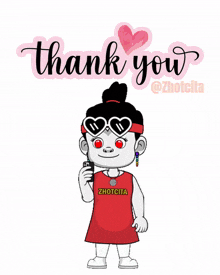 a cartoon of a girl wearing sunglasses and a shirt that says ' zhoucita ' on it