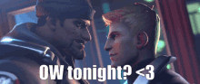 two men are kissing and the words ow tonight < 3 are below them