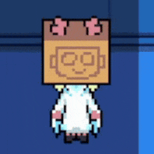 a pixel art of a person with a box on their head .