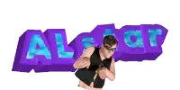 a man wearing sunglasses stands in front of a purple sign that says alsor