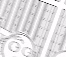a black and white drawing of a man and a woman standing next to each other in front of a bookshelf .