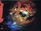a colorful painting with a dark background and a few spots of light on it