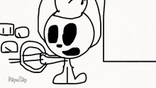 a black and white drawing of a cartoon character with a shocked expression on his face .