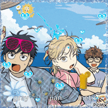 a picture of a group of anime characters with the name gray on the bottom right